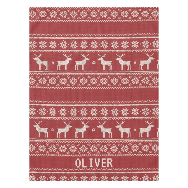 Nordic Reindeer Christmas Personalized  Tablecloth (Front)
