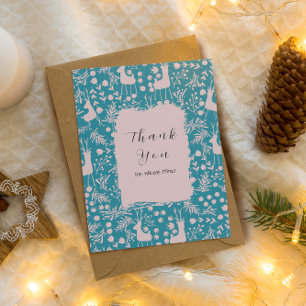 Nordic Reindeer Floral   Blush on Teal Christmas  Thank You Card