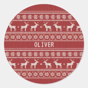 Nordic Reindeer Knit Pattern Personalized Classic Round Sticker