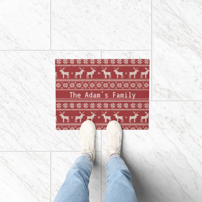 Nordic Reindeer Knit Pattern Personalized  Doormat (Indoor)