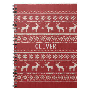 Nordic Reindeer Knit Pattern Personalized  Notebook