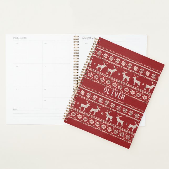 Nordic Reindeer Knit Pattern Personalized  Planner (Display)