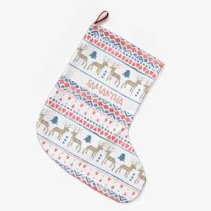Nordic Reindeer Scandinavian Fairisle Personalised Large Christmas Stocking