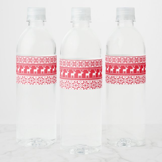 Nordic Reindeer Tacky Sweater Christmas Party Water Bottle Label (Bottles)