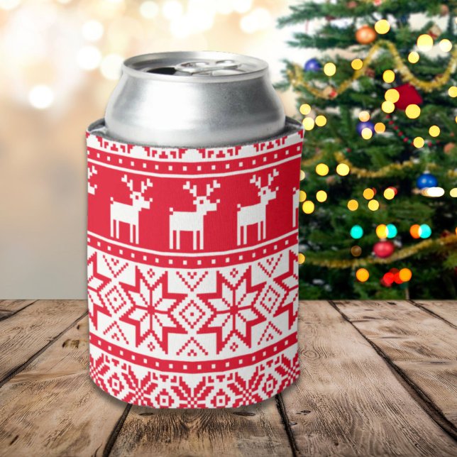 Nordic Reindeer Ugly Christmas Sweater Party Can Cooler (Nordic Reindeer Ugly Christmas Sweater Party Can Cooler)