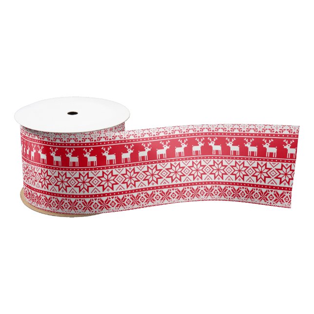 Nordic Reindeer Ugly Christmas Sweater Party Satin Ribbon (Spool)