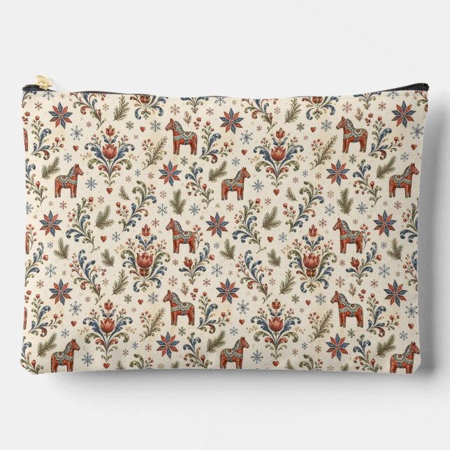 Nordic Rosmaling Norwegian Folk Art Accessory Pouch (Front)