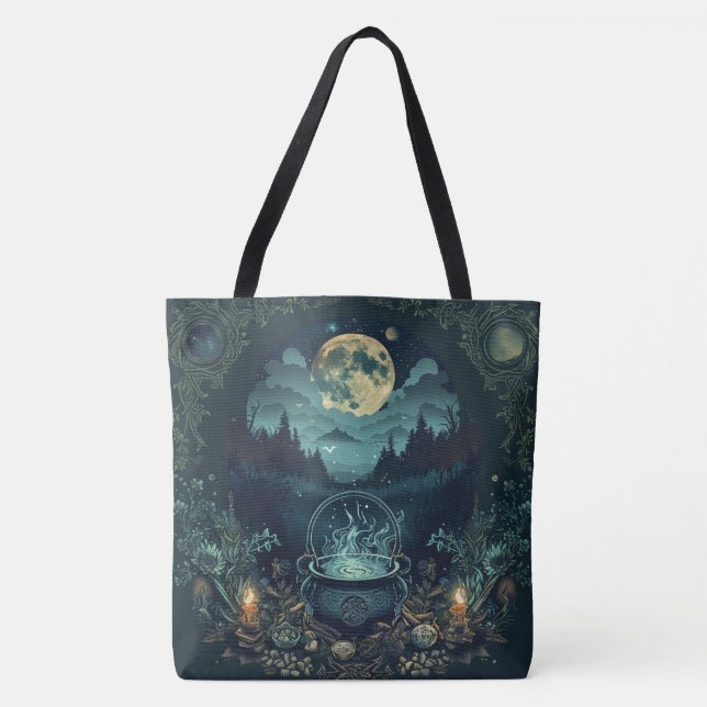 Nordic Samhain Tote Bags – Witch's Cauldron Design (Front)