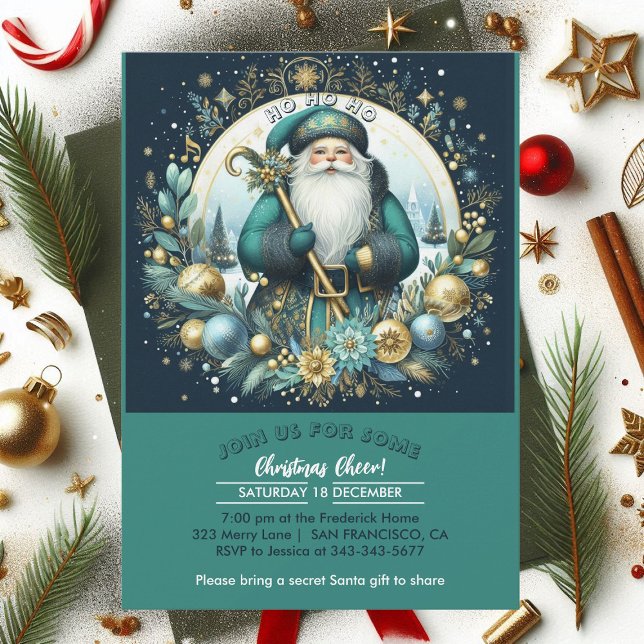 Nordic Santa Ho Ho Ho Snowy Christmas Cheer Party Invitation (Nordic Santa Ho Ho Ho Snowy Christmas Cheer Party Invitation)