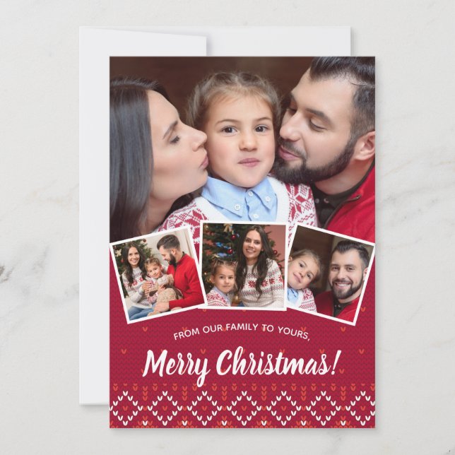 Nordic Scandinavia Family Photo Red Christmas Holiday Card (Front)