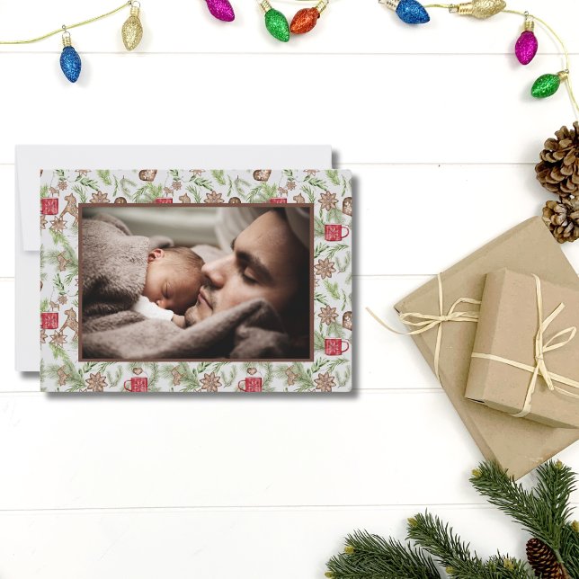 Nordic Scandinavian Art One Family Photo Christmas Holiday Card (Nordic Cute Scandinavian Folk One Photo Christmas Card)