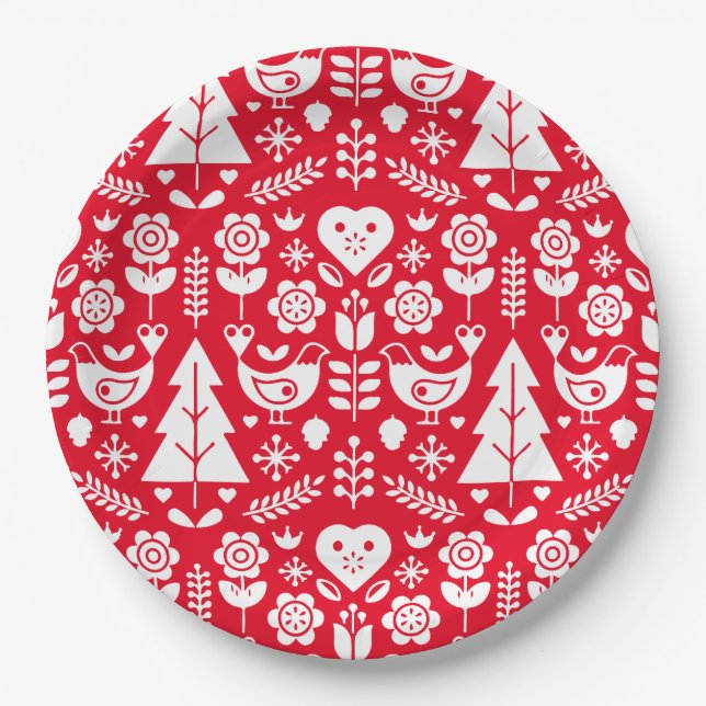 Nordic Scandinavian Christmas Decorations Paper Plate (Front)