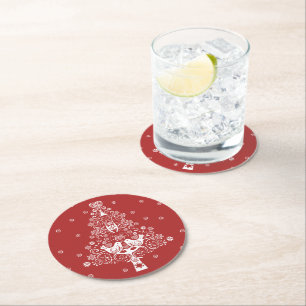 Nordic Scandinavian Christmas Tree Magic Round Paper Coaster