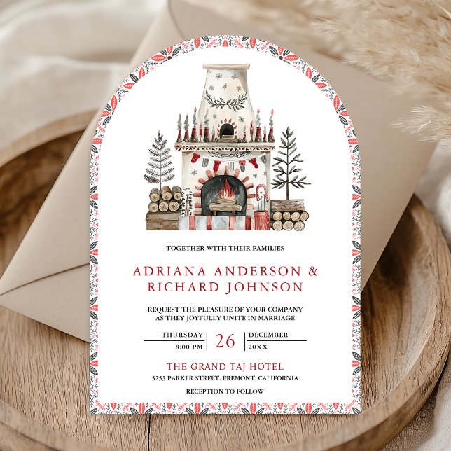 Nordic Scandinavian Folk Art Fireplace Wedding Invitation (Creator Uploaded)