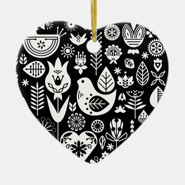 Nordic Scandinavian Folk Pattern Art   Ceramic Tree Decoration (Front)