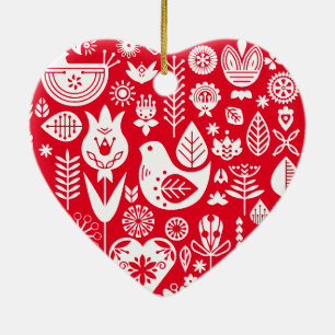 Nordic Scandinavian Folk Pattern Art Ceramic Tree Decoration