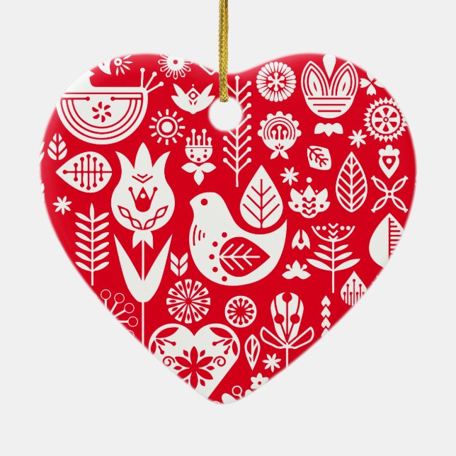 Nordic Scandinavian Folk Pattern Art   Ceramic Tree Decoration (Back)