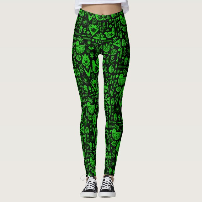 Nordic Scandinavian Folk Pattern Art   Leggings (Front)