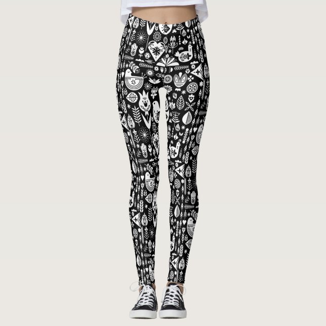 Nordic Scandinavian Folk Pattern Art   Leggings (Front)