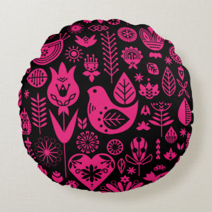 Nordic Scandinavian Folk Pattern Art Round Cushion
