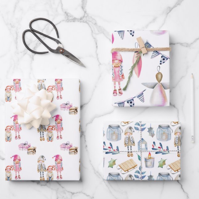 Nordic Scandinavian Rag Dolls Christmas  Wrapping Paper Sheet (Front)