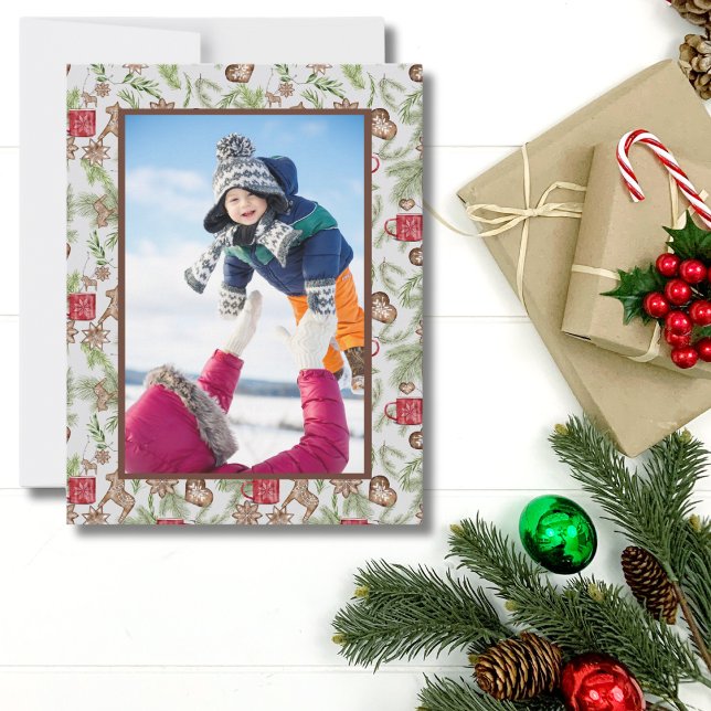 Nordic Scandinavian Rustic Folk Photo Christmas Holiday Card (Nordic Scandinavian Folk Art One Photo Christmas Card)