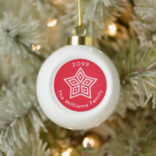 Nordic Scandinavian style white star on red Ceramic Ball Christmas Ornament
