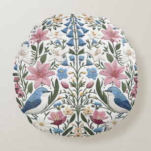 Nordic Serenity Symphony of Flora and Fauna Round Cushion