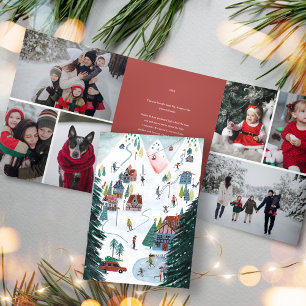 Nordic ski lodge skating Christmas Family Photo Tri-Fold Invitation