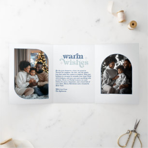 Nordic Sky Cosy Vibes Retro Christmas Photo Tri-Fold Holiday Card