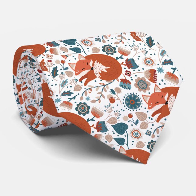 Nordic sleeping fox pattern  tie (Rolled)