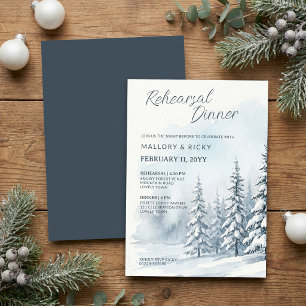 Nordic Snow Forest Watercolor Rehearsal Dinner  Invitation