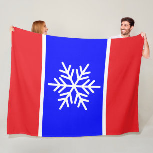 Nordic Snowflake Bright Red Royal Blue Stripes Fleece Blanket