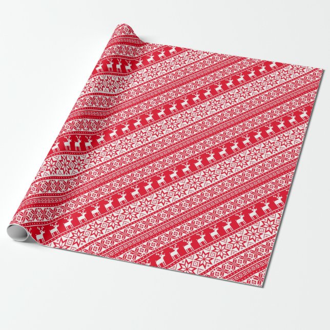 Nordic Snowflake Reindeer Ugly Christmas Sweater Wrapping Paper (Unrolled)