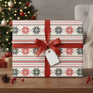 Nordic Snowflake Stripe Wrapping Paper