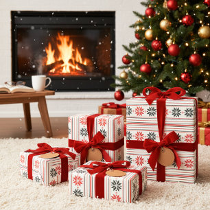 Nordic Snowflake Stripe Wrapping Paper