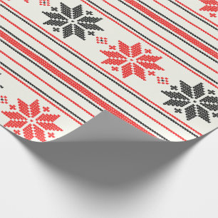 Nordic Snowflake Stripe Wrapping Paper