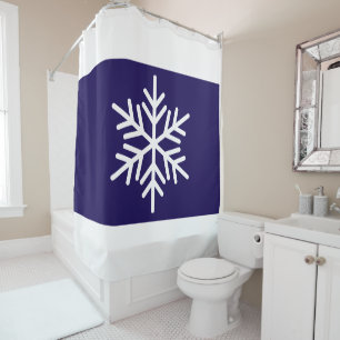 Nordic Snowflake Wide Navy Blue White Stripes Shower Curtain