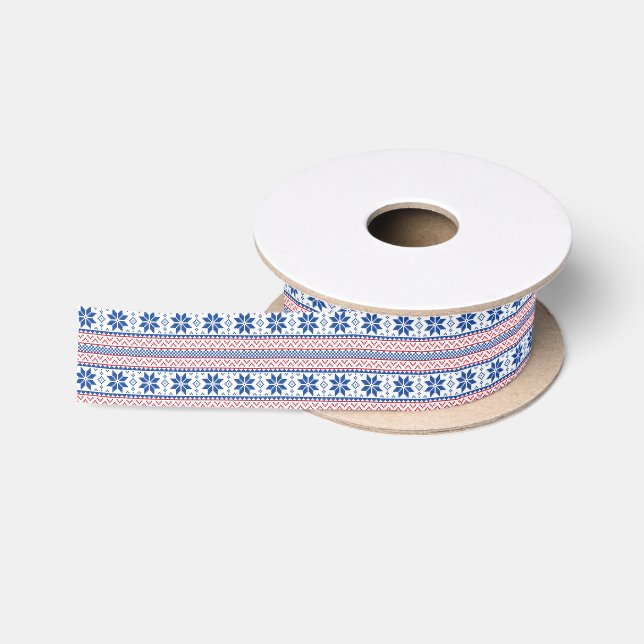 Nordic Snowflakes Christmas Pattern Satin Ribbon (Spool)