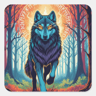 Nordic Spirit Wolf Square Sticker