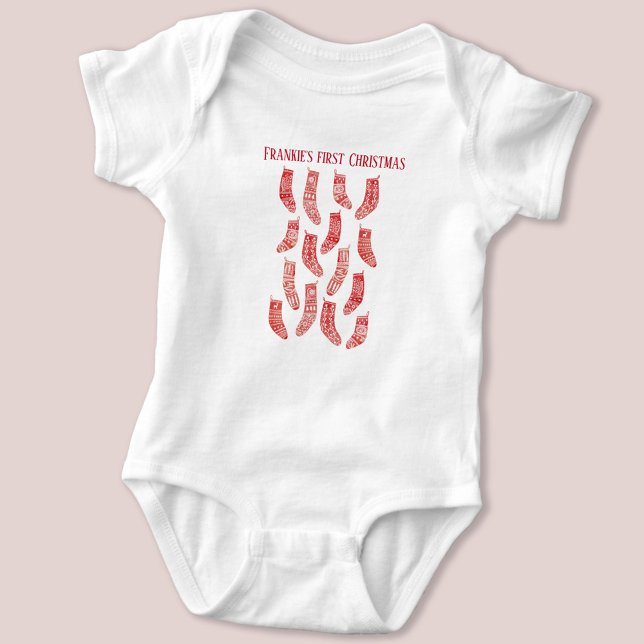 Nordic Stockings First Christmas Custom Name Baby Bodysuit (Nordic Stockings personalized name baby's first Christmas baby bodysuit)