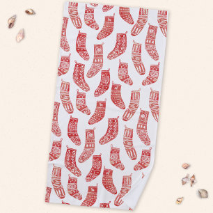 Nordic Stockings Red White Beach Towel