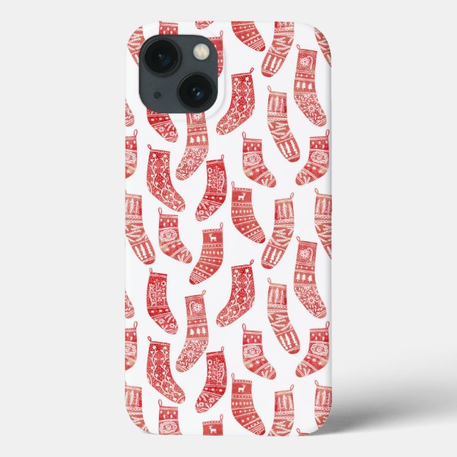 Nordic Stockings Red White Case-Mate iPhone Case (Back)