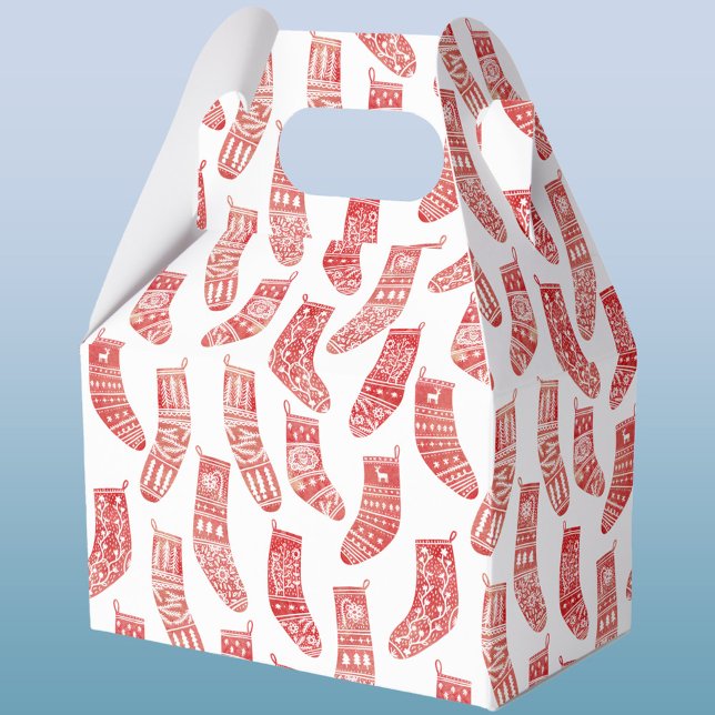 Nordic Stockings Scandinavian Christmas Red White Favour Box (Nordic Scandinavian red and white stockings gift box)