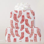 Nordic Stockings Scandinavian Christmas Red White Wrapping Paper<br><div class="desc">Warm winter Nordic Christmas stockings in red and white for a cosy Scandinavian vibe.</div>