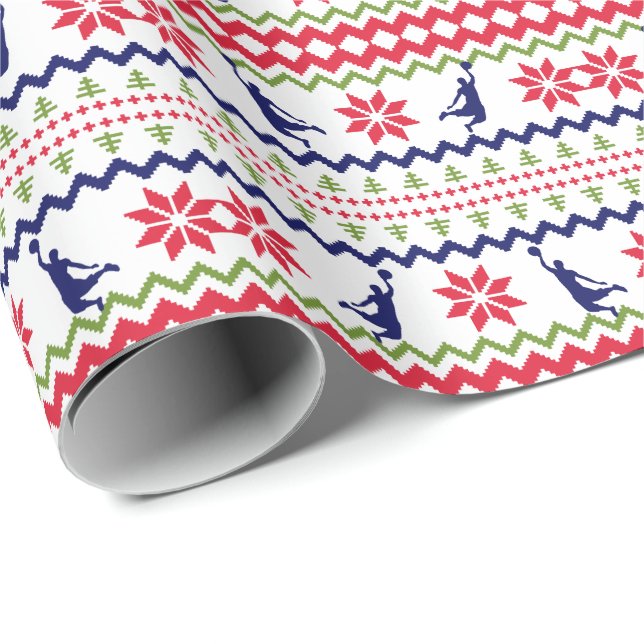 Nordic Style Basketball Player Christmas Wrapping Paper (Roll Corner)