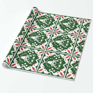 Nordic Style Christmas Holiday Reindeer Red Green Wrapping Paper