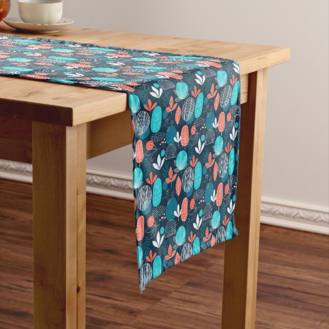 Nordic style dusty blue powder blue burnt orange  short table runner (In Situ)