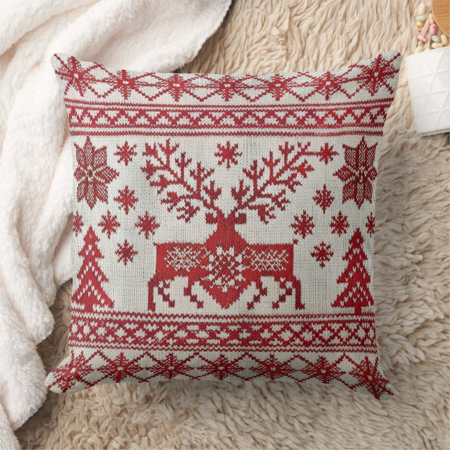 Nordic Style Embroidered Christmas Throw Pillow  (Blanket)