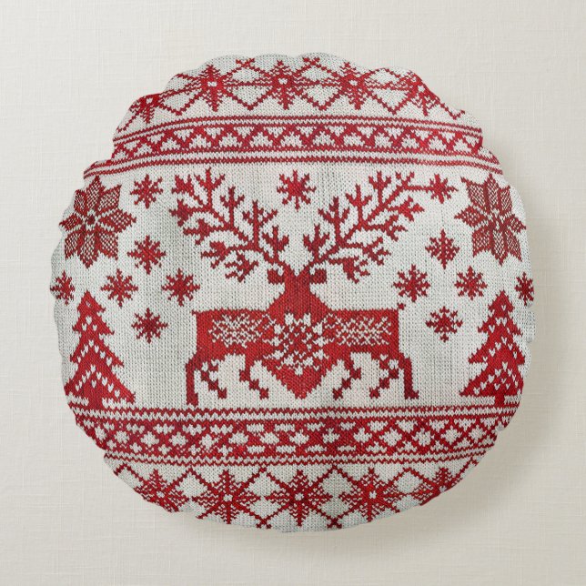 Nordic Style Embroidered Christmas Throw Pillow  (Front)